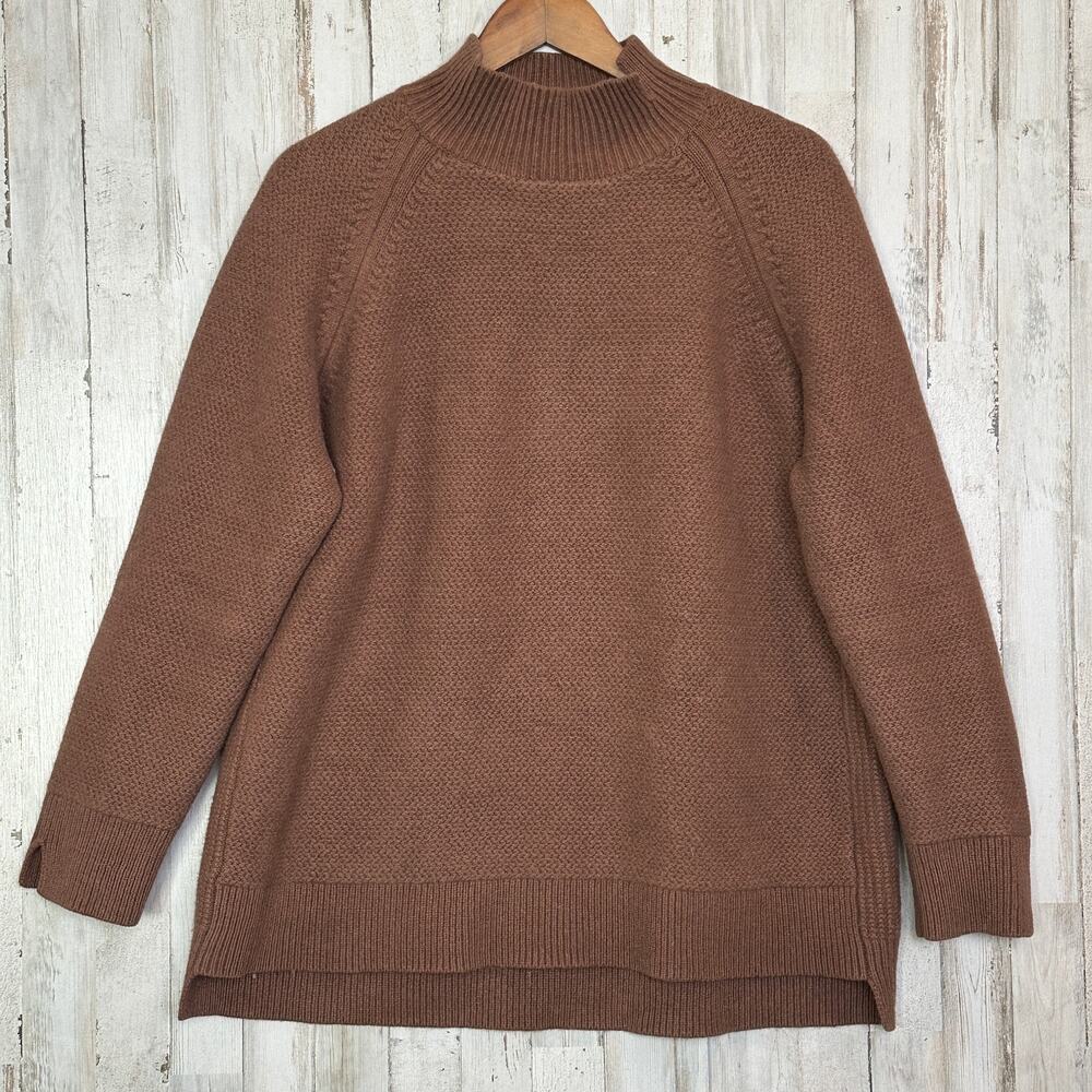 Uniqlo J Jil Sander 100 Wool Cable Chunky Knit Sweater XL Brown Mock Neck EUC